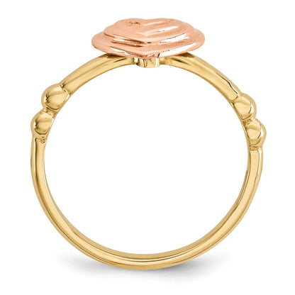 14k Two-Tone Gold with Rose Polished Heart Ring