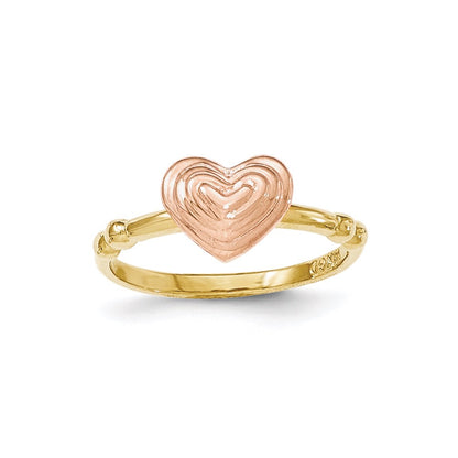 14k Two-Tone Gold with Rose Polished Heart Ring