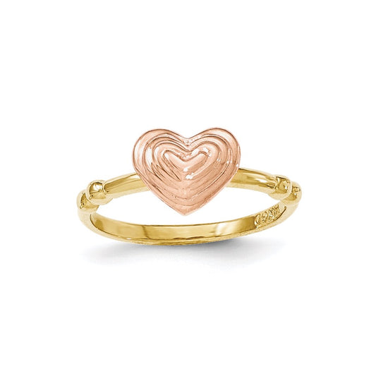 14k Two-Tone Gold with Rose Polished Heart Ring