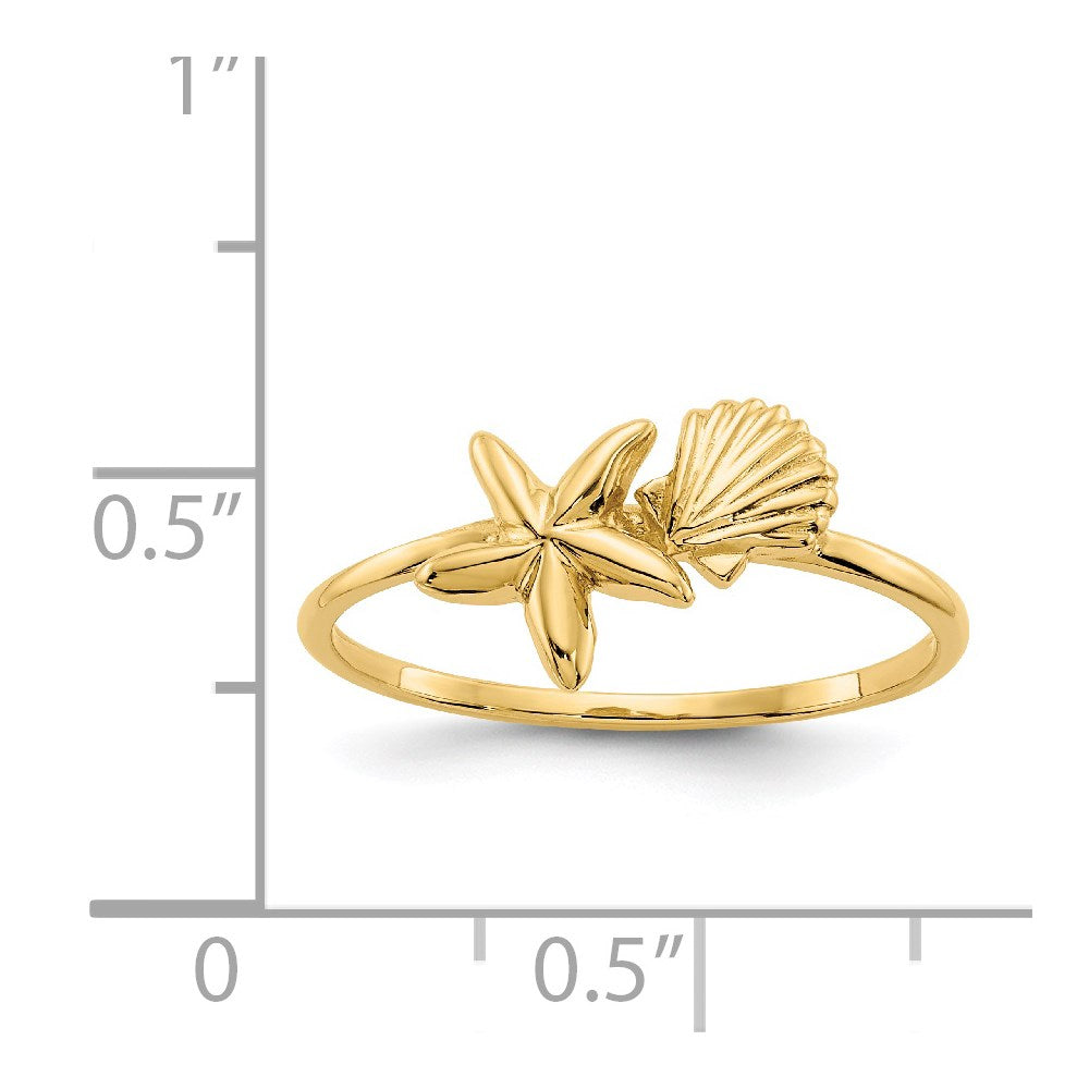 14K Yellow Gold Polished Shell & Starfish Ring
