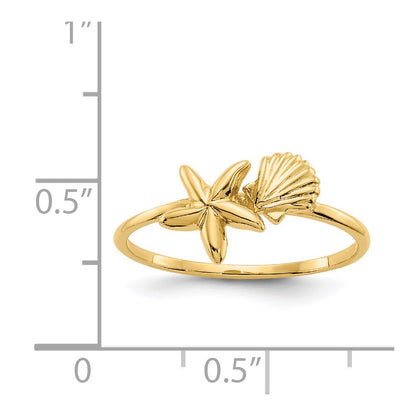14K Yellow Gold Polished Shell & Starfish Ring