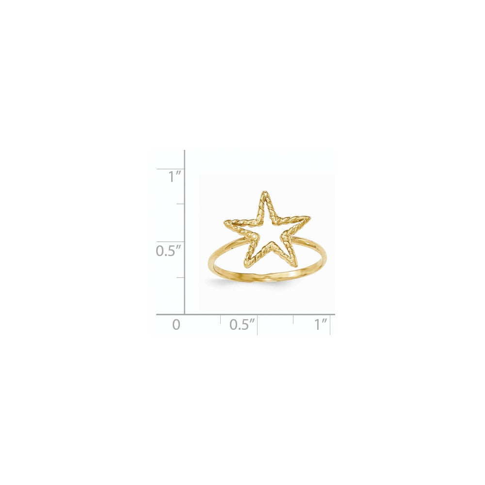 14K Yellow Gold Polished & Textured Star Ring