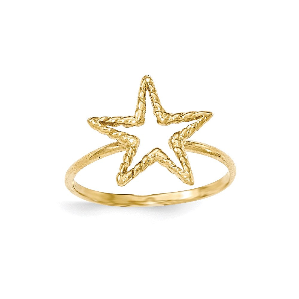 14K Yellow Gold Polished & Textured Star Ring