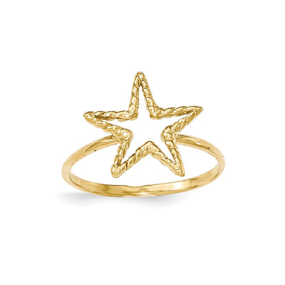 14K Yellow Gold Polished & Textured Star Ring