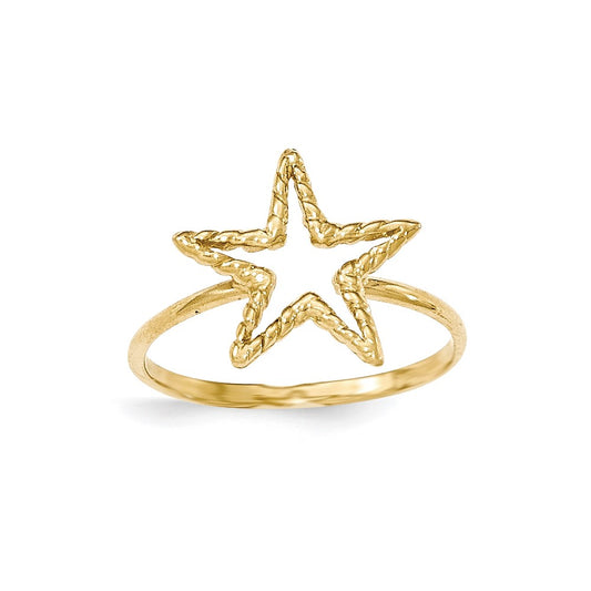 14K Yellow Gold Polished & Textured Star Ring