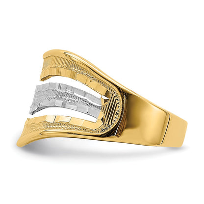 14k Yellow Gold with Rhodium Polished Triple Wave Cut-out Ring