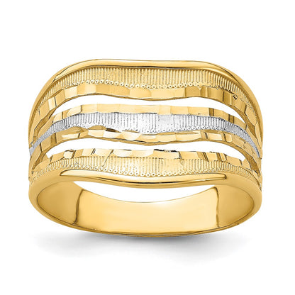 14k Yellow Gold with Rhodium Polished Triple Wave Cut-out Ring