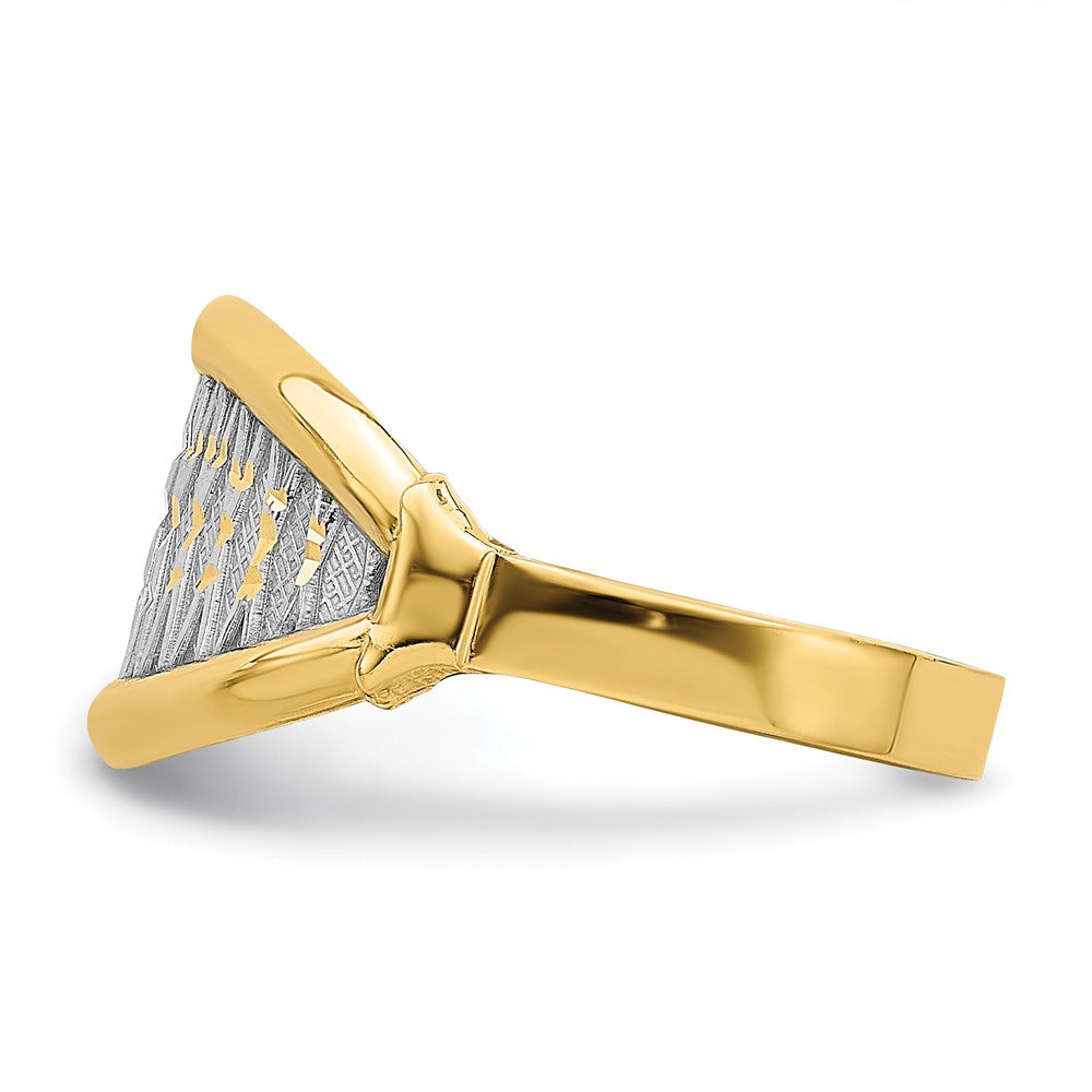 14k Yellow Gold w/ White Rhodium Polished X Pattern Ring