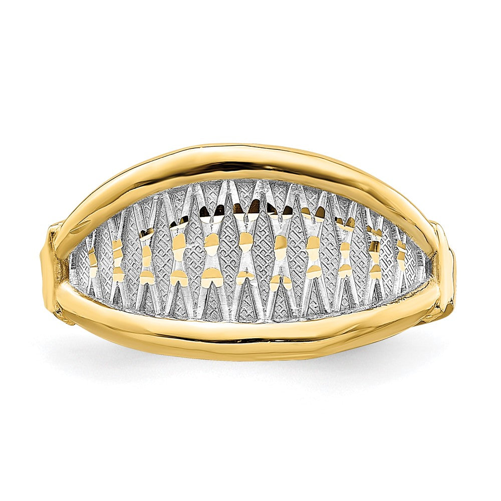 14k Yellow Gold w/ White Rhodium Polished X Pattern Ring