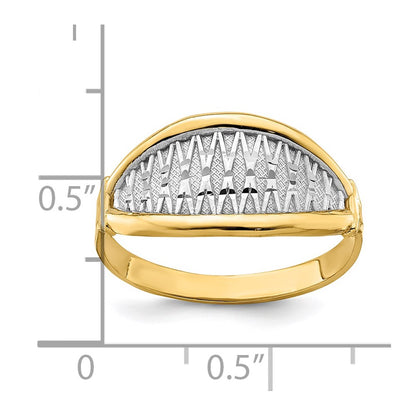 14k Yellow Gold w/ White Rhodium Polished X Pattern Ring