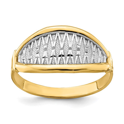 14k Yellow Gold w/ White Rhodium Polished X Pattern Ring
