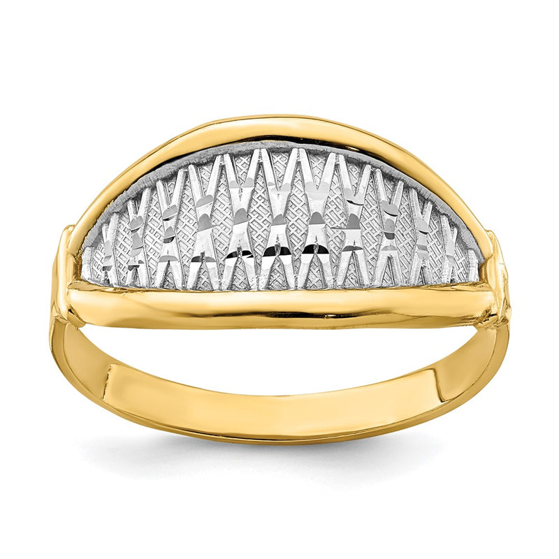14k Yellow Gold w/ White Rhodium Polished X Pattern Ring