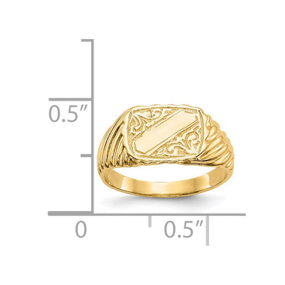 14k Yellow Gold Gold Polished Baby Rectangle Signet w/Stripes Ring