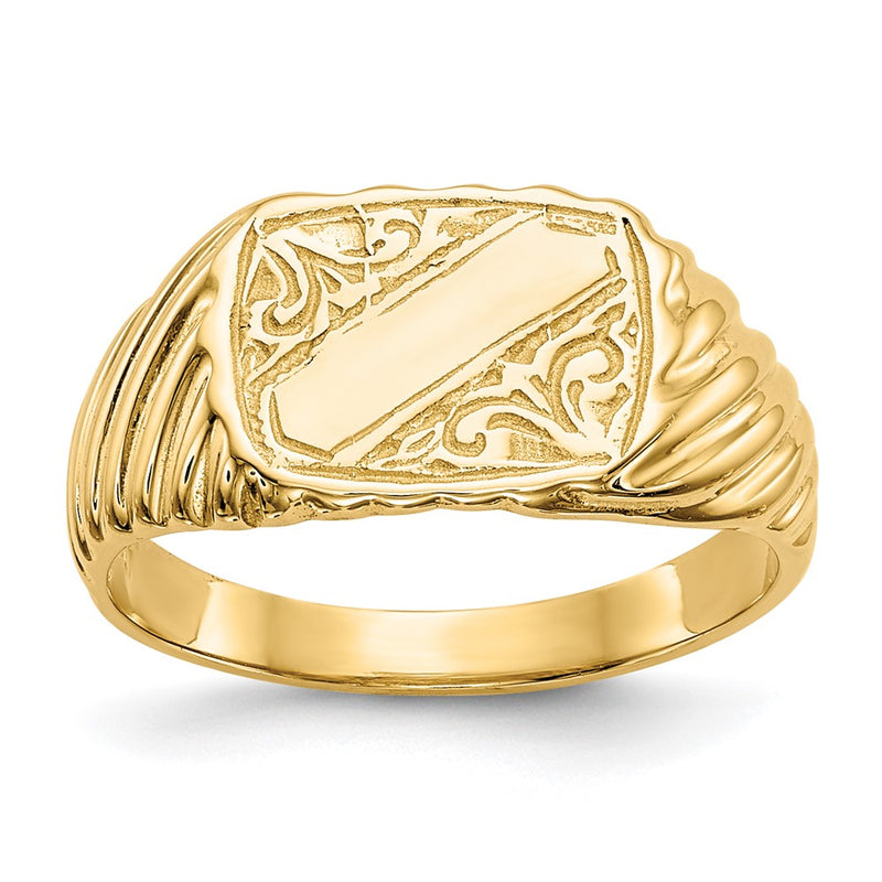 14k Yellow Gold Gold Polished Baby Rectangle Signet w/Stripes Ring