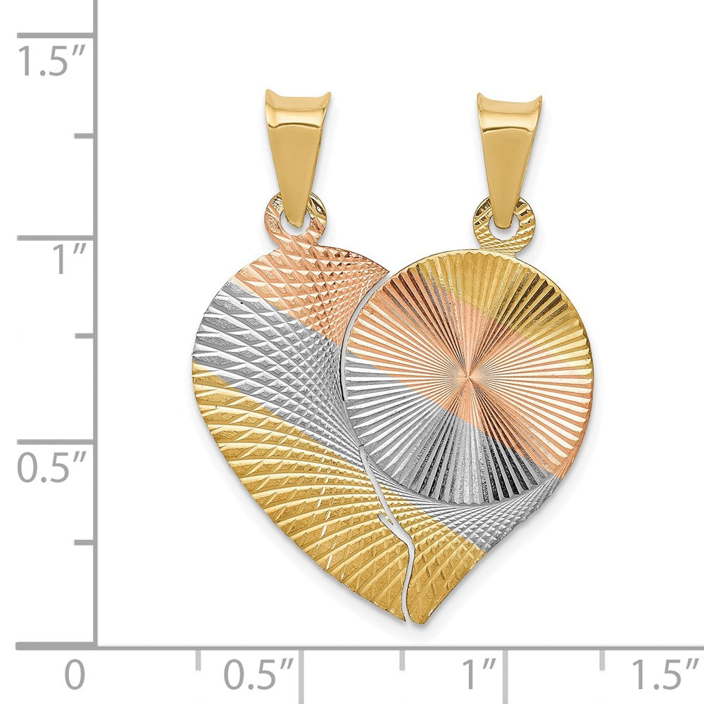 14k Yellow & Rhodium Gold w/Rose/White Rhod Break Apart D/C Heart and Circle Pendant