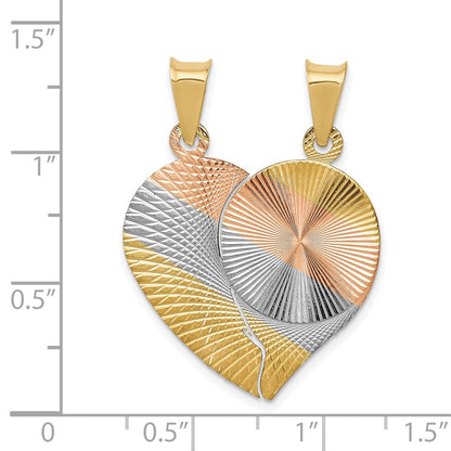 14k Yellow & Rhodium Gold w/Rose/White Rhod Break Apart D/C Heart and Circle Pendant