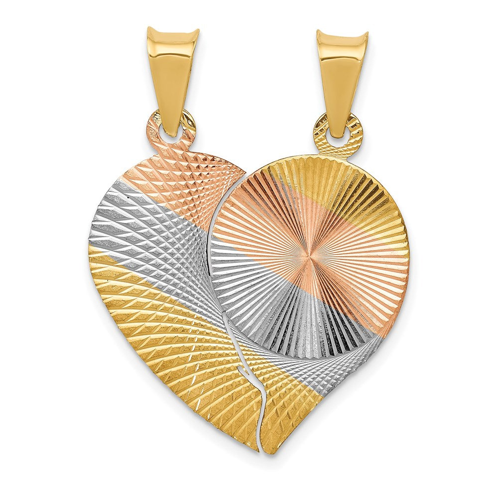14k Yellow & Rhodium Gold w/Rose/White Rhod Break Apart D/C Heart and Circle Pendant