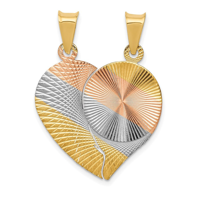 14k Yellow & Rhodium Gold w/Rose/White Rhod Break Apart D/C Heart and Circle Pendant