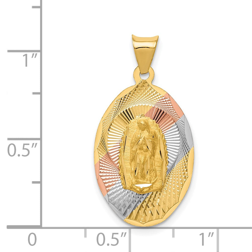 14k Yellow & Rhodium Gold w/Rhodium D/C Lady Of Guadalupe Oval Pendant