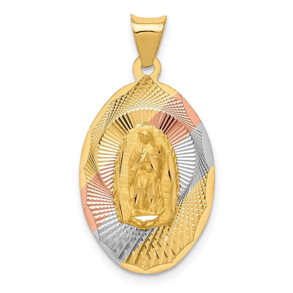 14k Yellow & Rhodium Gold w/Rhodium D/C Lady Of Guadalupe Oval Pendant