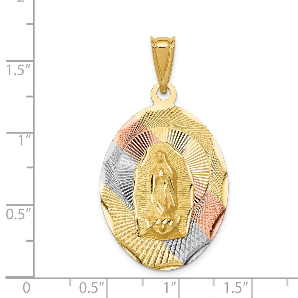 14k Yellow & Rhodium Gold w/Rhodium D/C Lady Of Guadalupe Oval Pendant