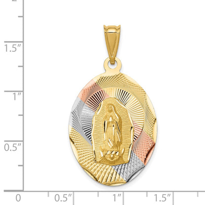 14k Yellow & Rhodium Gold w/Rhodium D/C Lady Of Guadalupe Oval Pendant