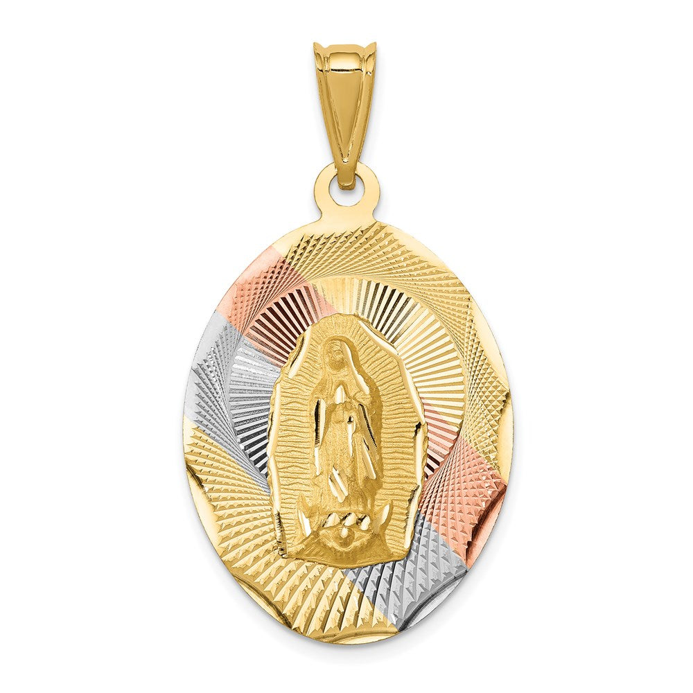 14k Yellow & Rhodium Gold w/Rhodium D/C Lady Of Guadalupe Oval Pendant