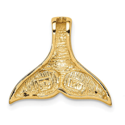 14k Yellow Gold Polished w/Imitation Blue Opal Whale Tail Slide