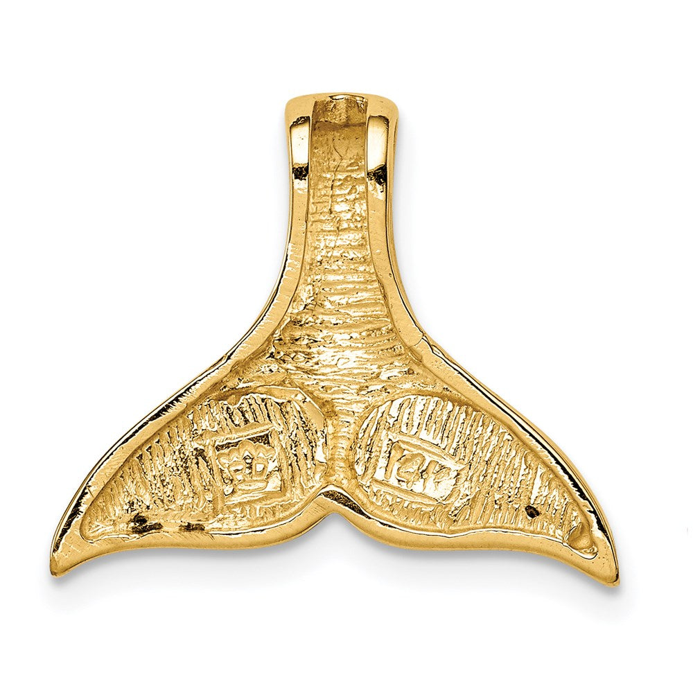 14k Yellow Gold Polished w/Imitation Blue Opal Whale Tail Slide