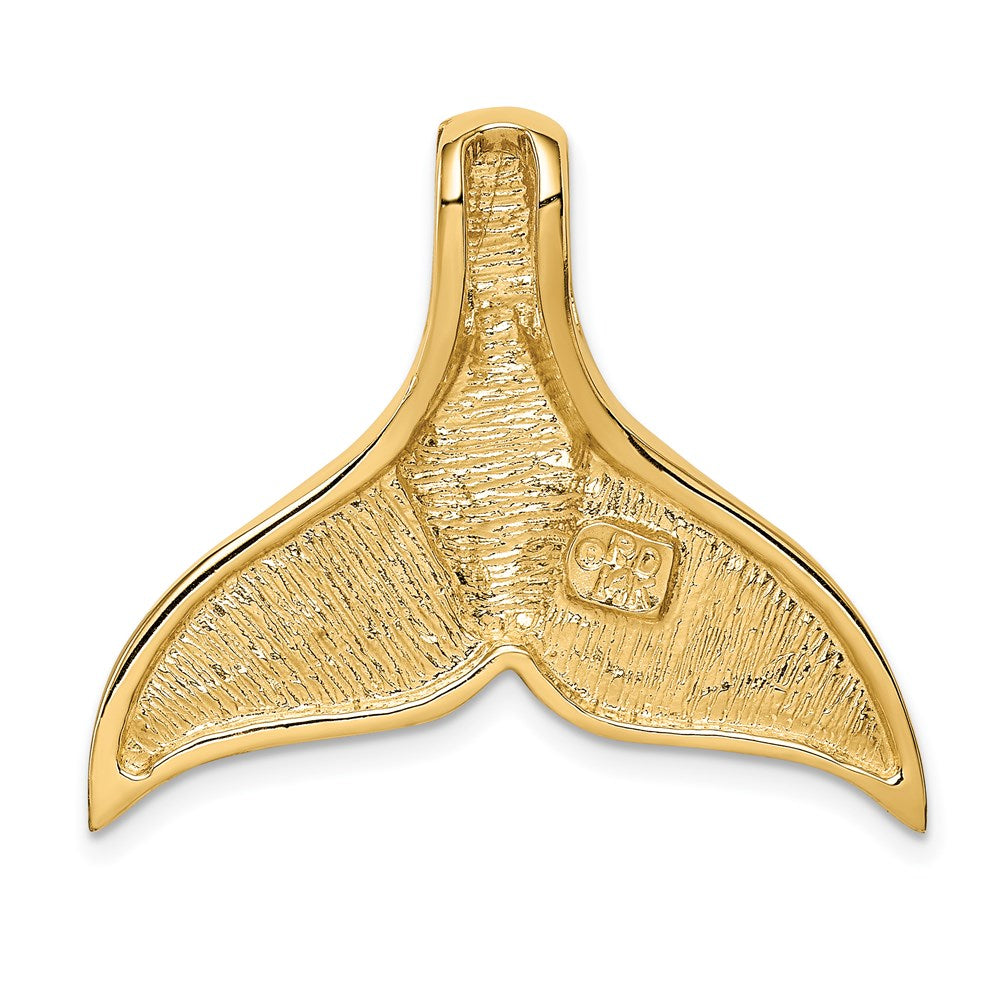 14k Yellow Gold Polished w/Imitation Blue Opal Whale Tail Slide