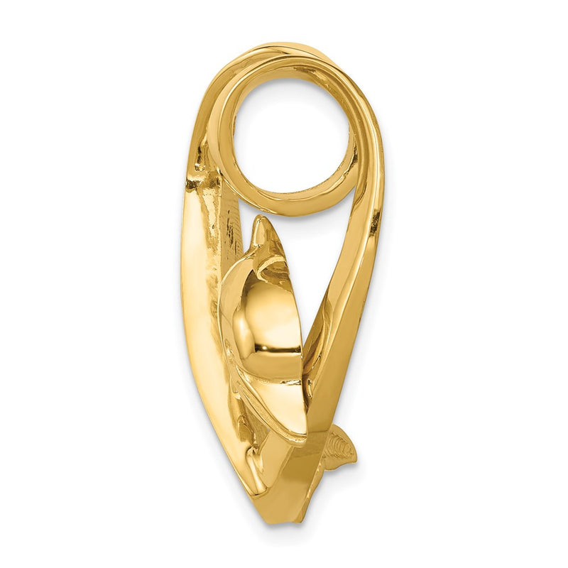 14k Yellow Gold Polished w/Imitation Blue Opal Heart w/Dolphin Slide