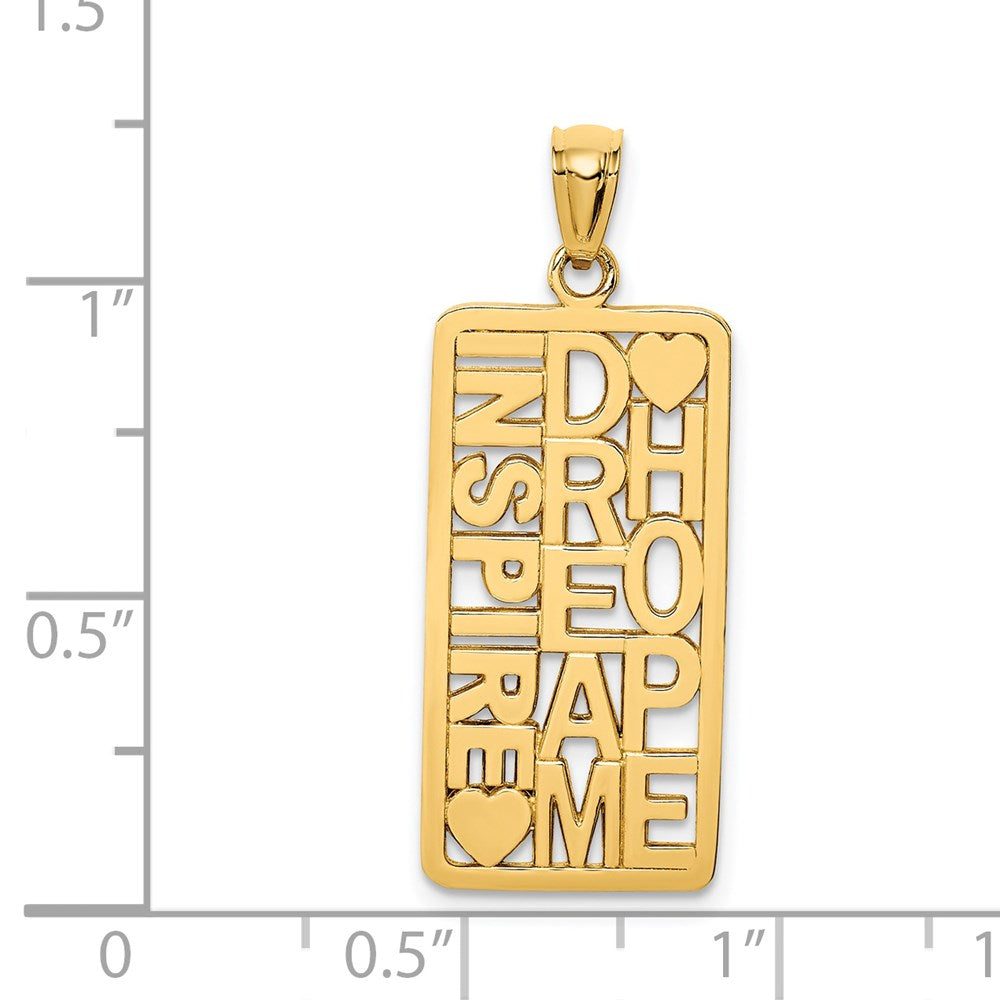 14k Yellow Gold Polished  INSPIRE DREAM HOPE Rectangular Pendant