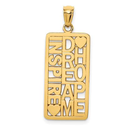 14k Yellow Gold Polished  INSPIRE DREAM HOPE Rectangular Pendant