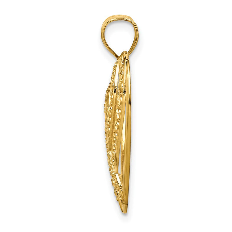 14k Yellow Gold Polished Diamond Cut Heart Pendant