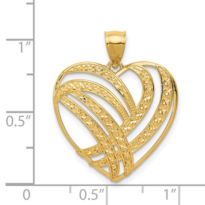 14k Yellow Gold Polished Diamond Cut Heart Pendant
