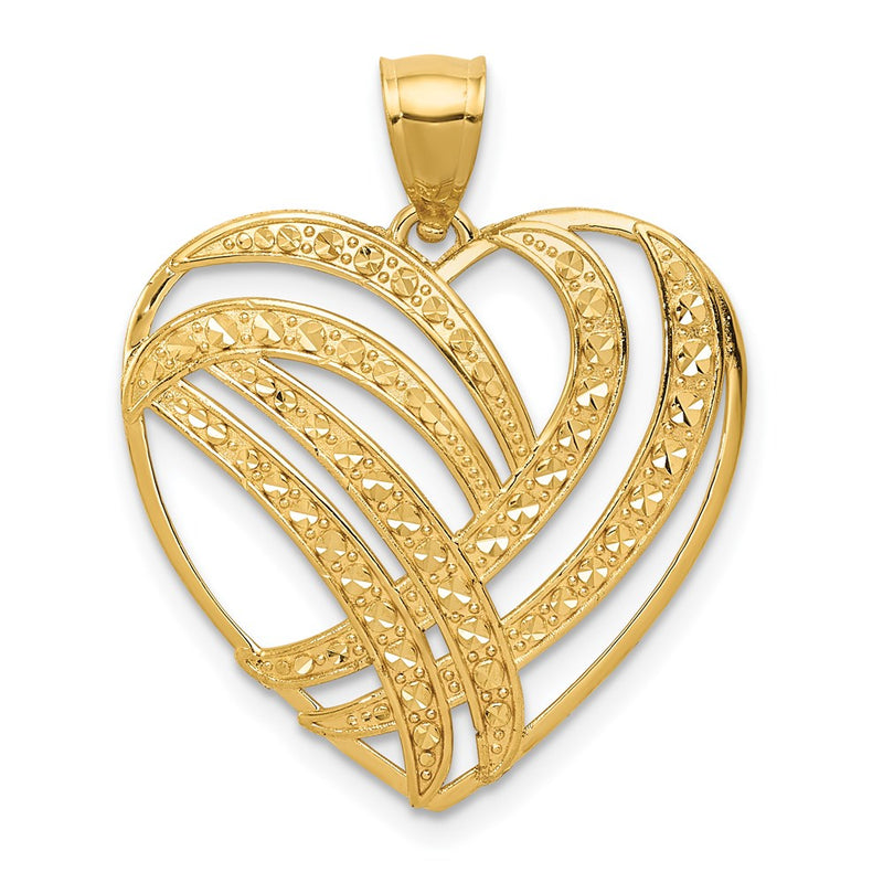 14k Yellow Gold Polished Diamond Cut Heart Pendant