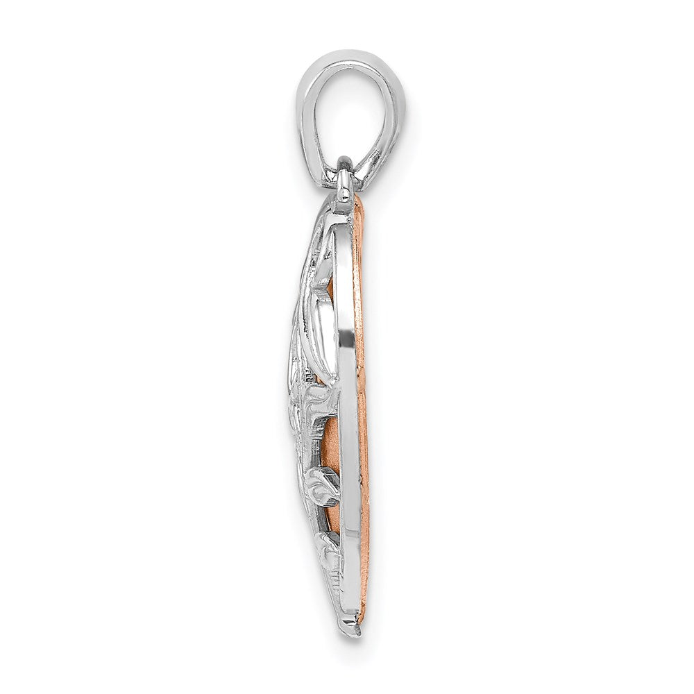 14k Two-tone Gold Polished Floral Design Heart Pendant