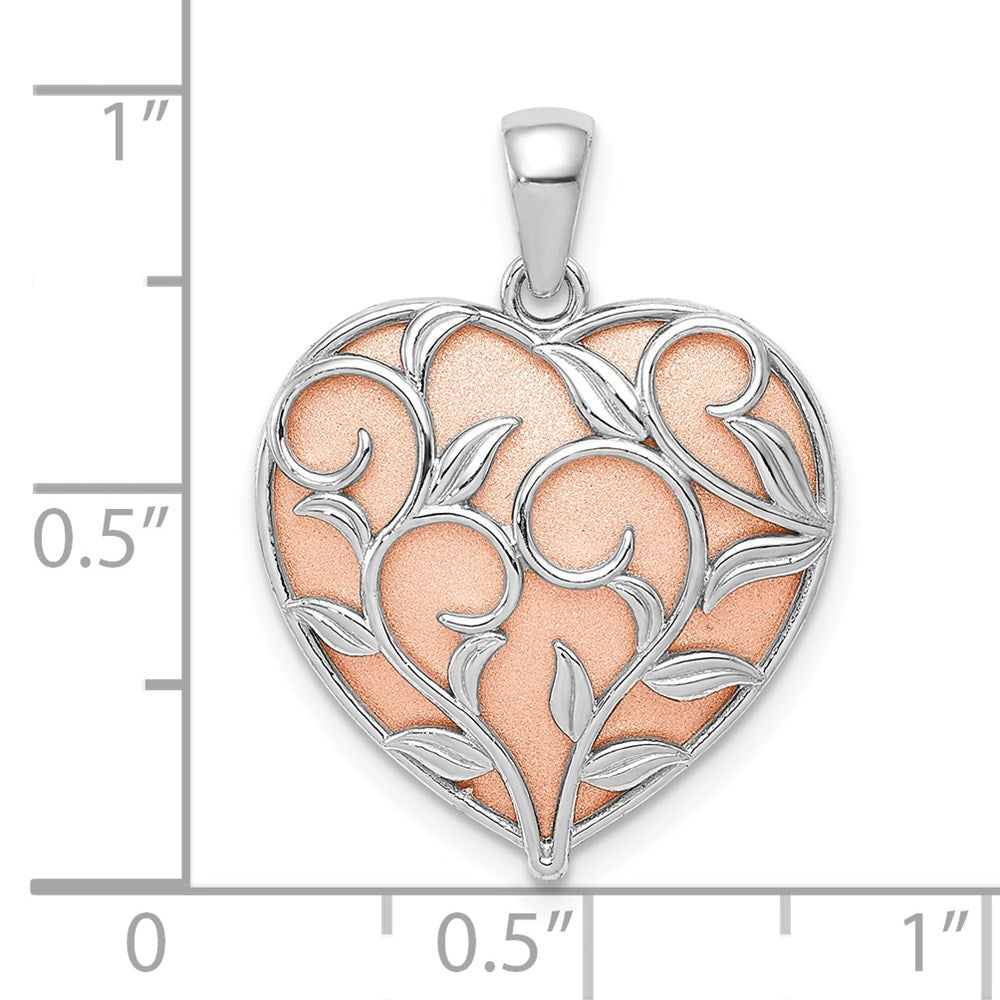 14k Two-tone Gold Polished Floral Design Heart Pendant