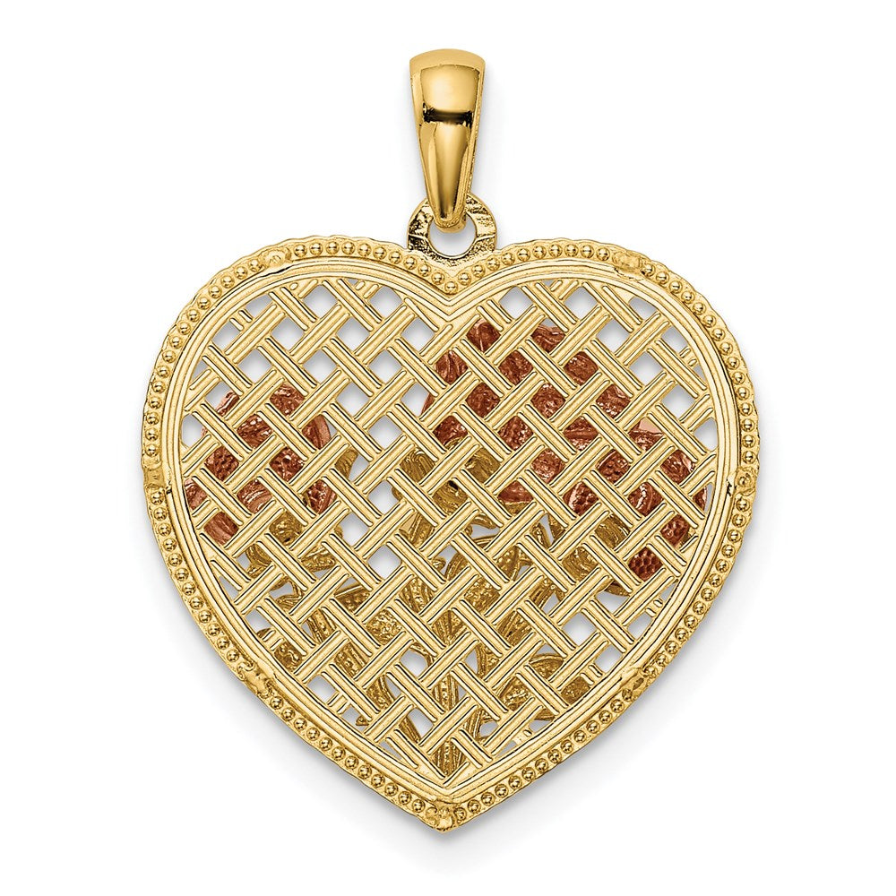 14k Two-tone Gold Polished Flowers in Heart Pendant
