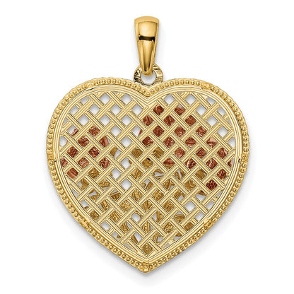 14k Two-tone Gold Polished Flowers in Heart Pendant