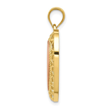 14k Two-tone Gold Polished Lace Trim Heart Pendant