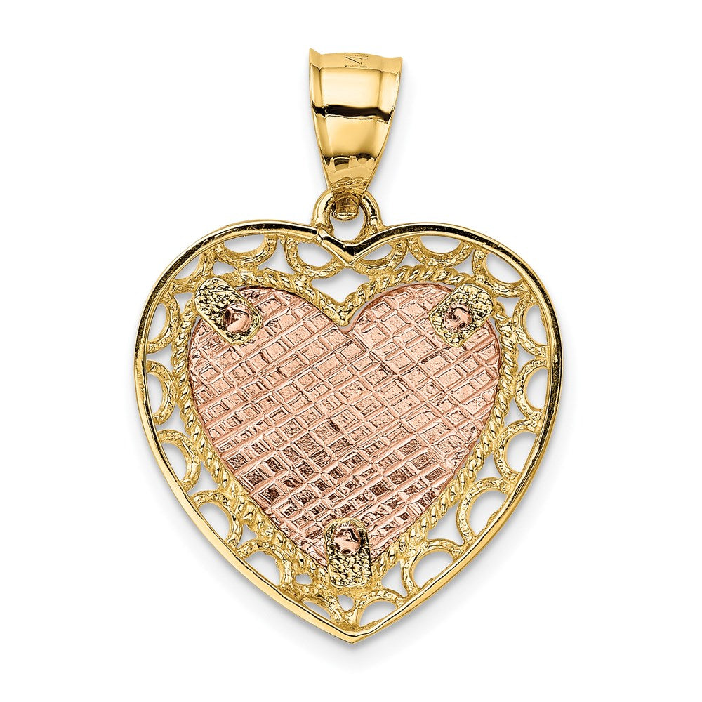 14k Two-tone Gold Polished Lace Trim Heart Pendant