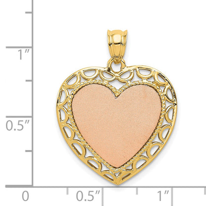 14k Two-tone Gold Polished Lace Trim Heart Pendant