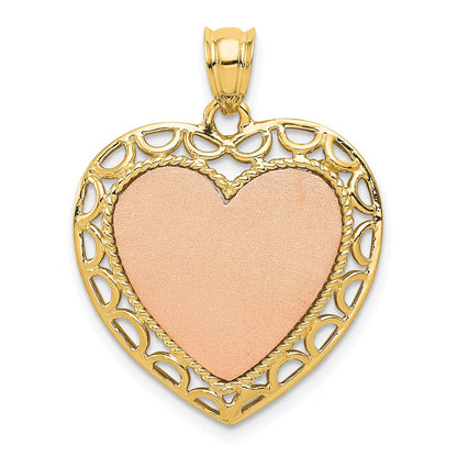 14k Two-tone Gold Polished Lace Trim Heart Pendant