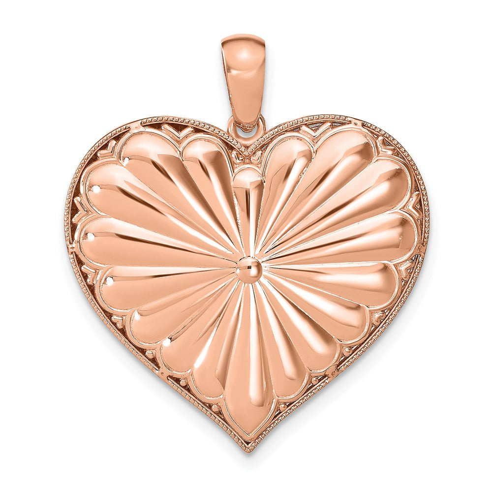 14k Two-tone Gold Polished Reversible Gears inside 3D Heart Pendant