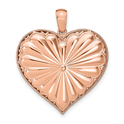 14k Two-tone Gold Polished Reversible Gears inside 3D Heart Pendant