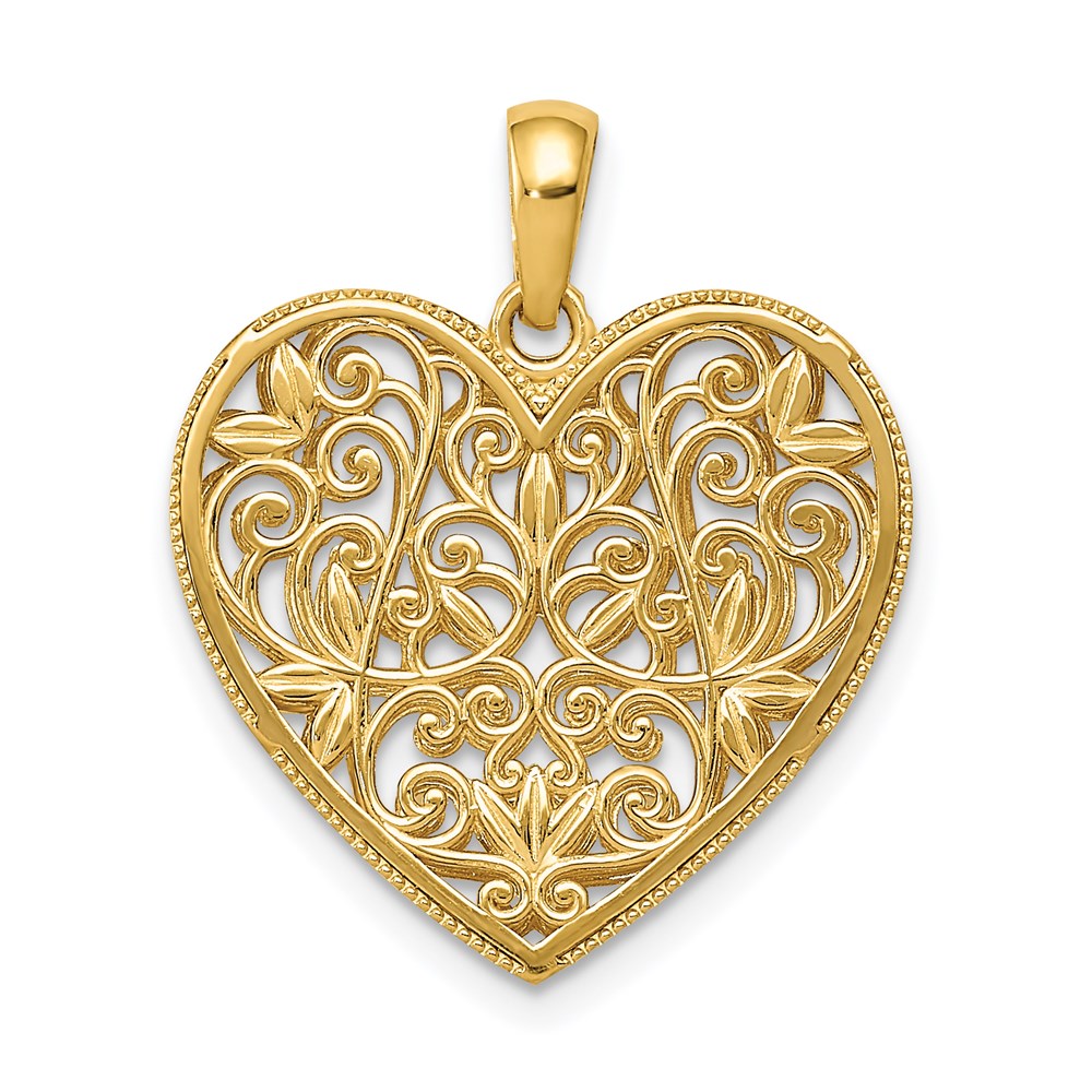 14k Yellow Gold Polished Patterned Heart Pendant