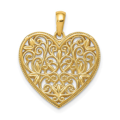 14k Yellow Gold Polished Patterned Heart Pendant