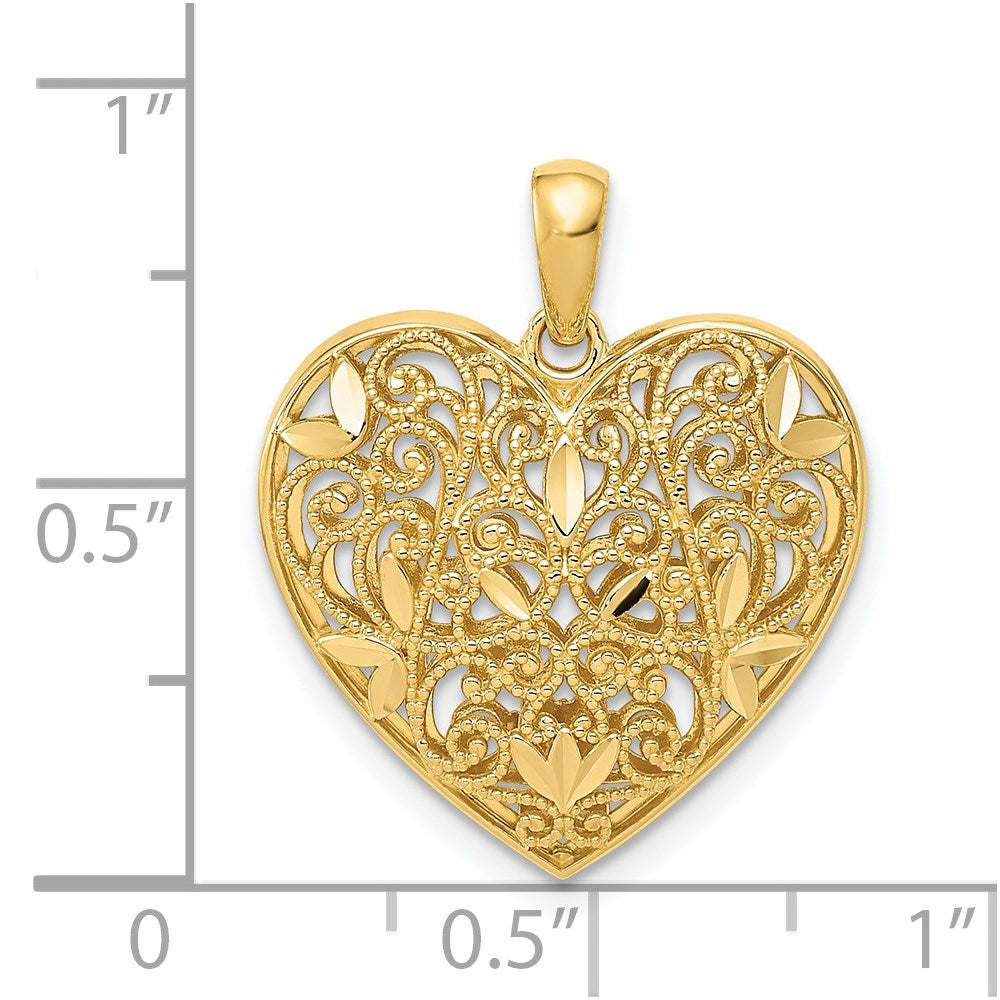 14k Yellow Gold Polished Patterned Heart Pendant