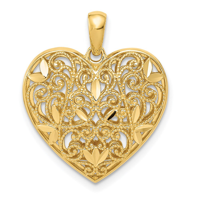 14k Yellow Gold Polished Patterned Heart Pendant